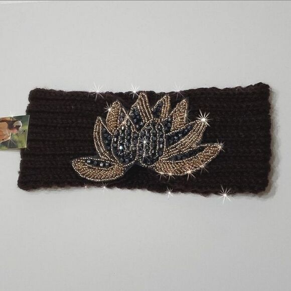 SALE Black Rhinestone Bling Knit Head Wrap Ski HeadBand - Picture 4 of 8